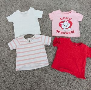 Primark 4 Girls' T-Shirts - White, Pink, Red Size 6-9 Months